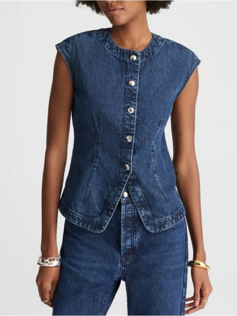 Madewell Dark Blue Denim Button-Front Vest